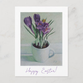 Cartão Postal Felz pascoa bonito roxo crocus floral belo