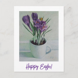 Cartão Postal Felz pascoa bonito roxo crocus floral belo