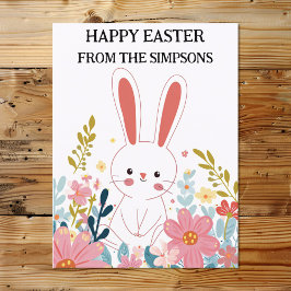 Cartão Postal Felz pascoa Cute Kawaii Bunny na Família Flores