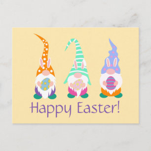 Cartão Postal Felz pascoa Divertido Gnomos Bunny Ears Primavera 