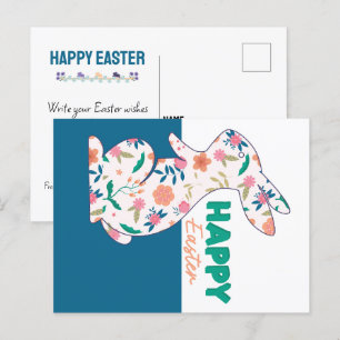 Cartão Postal Felz pascoa Floral Bunny Editável