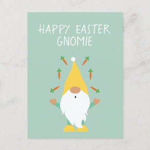 Cartão Postal Felz pascoa Gnomie Fazendo Malabarismo com Carroze
