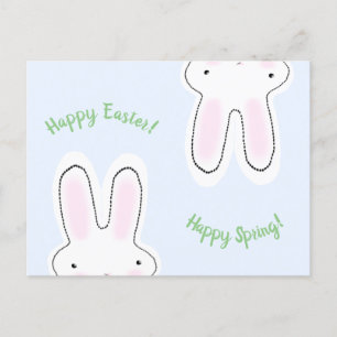 Cartão Postal Felz pascoa Happy Primavera script fofo bunny engr