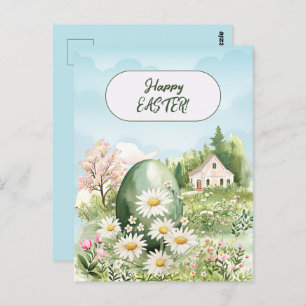 Cartão Postal Felz pascoa Home Giant Easter Egg Daisies