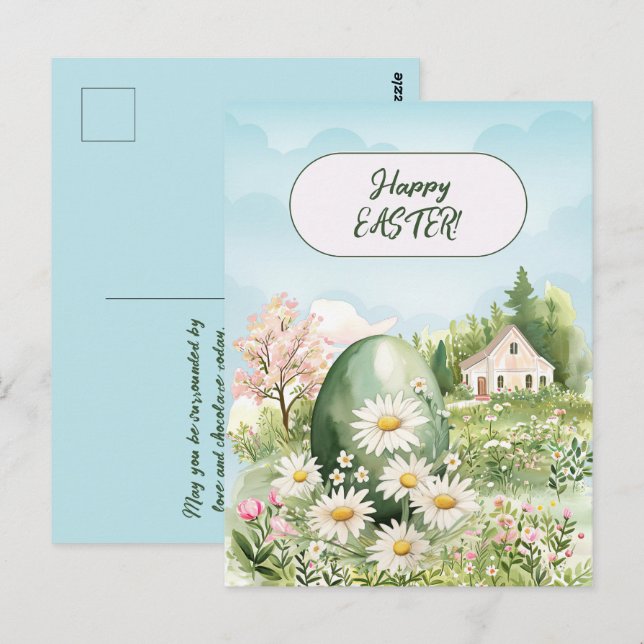 Cartão Postal Felz pascoa Home Giant Easter Egg Daisies (Frente/Verso)