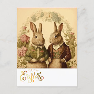 Cartão Postal Felz pascoa Vintage Bunny