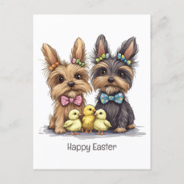 Cartão Postal Felz pascoa Yorkshire Terrier Dogs