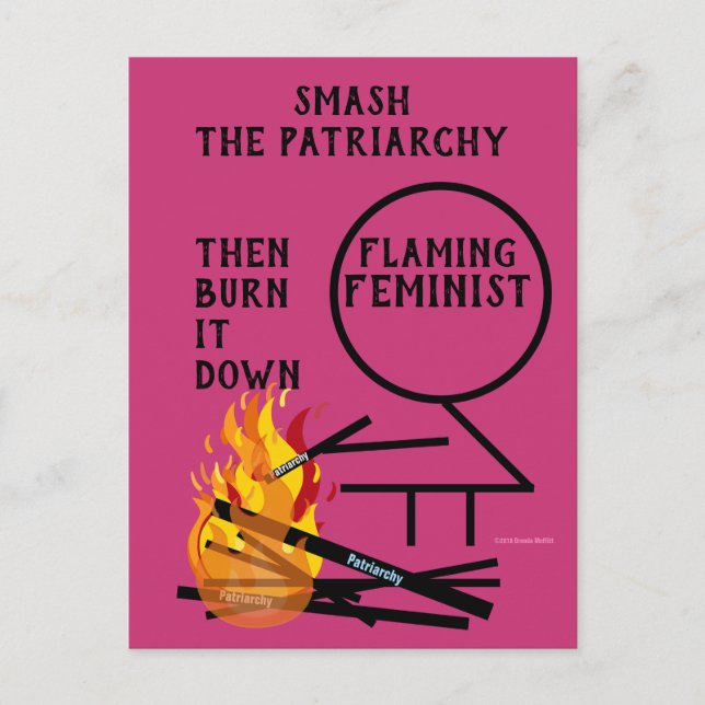 Cartão Postal Feminista Flamejante Esmaga o Patriarcado 9 (Frente)
