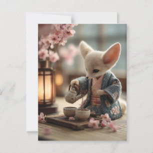 Cartão Postal Fennec Fox em Kimono Executando Cerimônia Tea