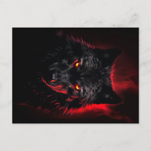 Cartão Postal Fenrir - Lobo Negro com Olhos Vermelhos