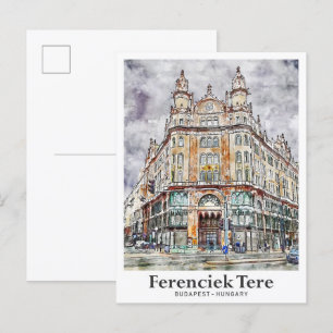 Cartão Postal Ferenciek Tere Budapest Hungria Viagem Watercolor