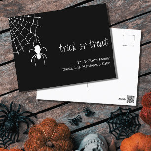 Cartão Postal Feriado Branco Preto da Web Aranha Gótica Hallowee