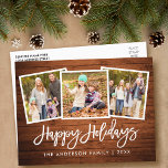 Cartão Postal Feriado da Família Fotográfica Rustic Wood 3<br><div class="desc">Cartão-postal de Feriados Felizes da Família de Pincéis de Madeira Rustic Wood Script 3 Photo</div>