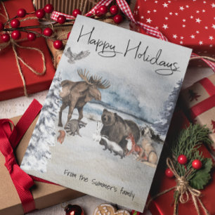 Cartão Postal Feriado de Aquarela de inverno em Animais da Flore