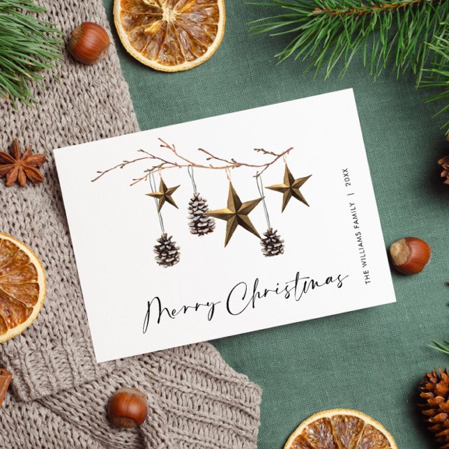 Cartão Postal Feriado de Boho de Natal Minimalista (Criador carregado)
