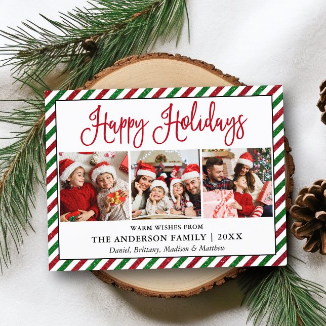 Cartão Postal Feriado de Caligrafia Divertida Glitter Stripes 3  (Customize to change your personalized text size or text style.)