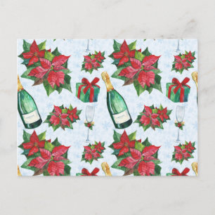 Cartão Postal Feriado de Champagne do Festa de Natal Watercolor