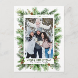 Cartão Postal Feriado de FOTO de Natal do Watercolor Pines