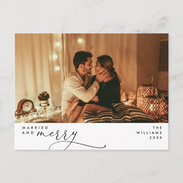 Cartão Postal Feriado de Fotografia de Script Moderno Casado e B (Frente)