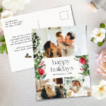 Cartão Postal Feriado de Fotografia do Elegante Floral 3<br><div class="desc">Esta coleção apresenta florais vermelhos de aquarela,  bagas e verde de inverno com tipografia moderna e elegante,  com padrão botânico de inverno.</div>