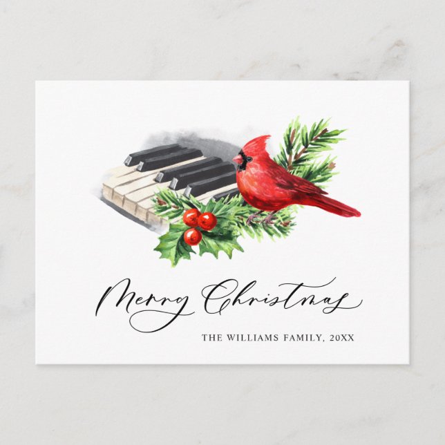 Cartão Postal Feriado de Natal da Cardeal Vermelha Holly Berry (Frente)