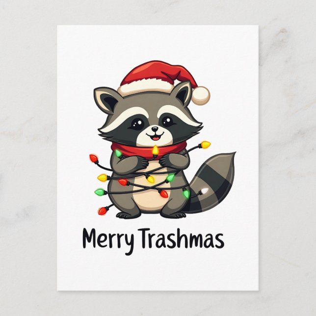 Cartão Postal Feriado de Natal da feliz Trashmas Funny Raccoon (Frente)