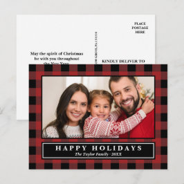 Cartão Postal Feriado de Natal da Xadrez de Buffalo Vermelha