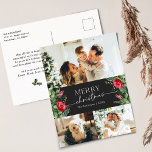 Cartão Postal Feriado de Natal de Feliz Cinza na moda<br><div class="desc">Esta coleção apresenta florais vermelhos de aquarela,  bagas e verde de inverno com tipografia moderna e elegante,  com padrão botânico de inverno.</div>