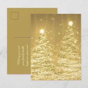 Cartão Postal Feriado de Natal Deseja Árvores Espumantes Dourada