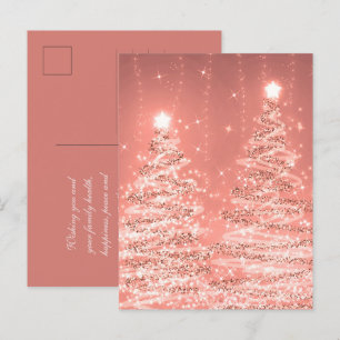 Cartão Postal Feriado de Natal Deseja Árvores Espumantes Rosa Do