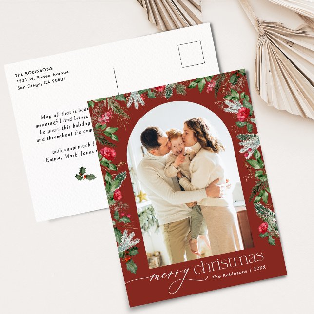Cartão Postal Feriado de Natal do Burgundy Botanical Arch 1 (Criador carregado)