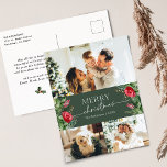Cartão Postal Feriado de Natal Elegante 3 Photo Botanical<br><div class="desc">Esta coleção apresenta florais vermelhos de aquarela,  bagas e verde de inverno com tipografia moderna e elegante,  com padrão botânico de inverno.</div>