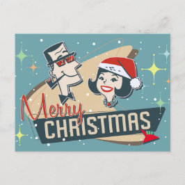 Cartão Postal Feriado de Natal Feliz do Casal Retro
