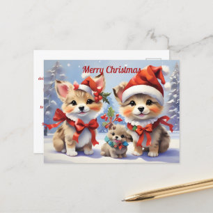 Cartão Postal Feriado de Natal Festivo dos Cachorros