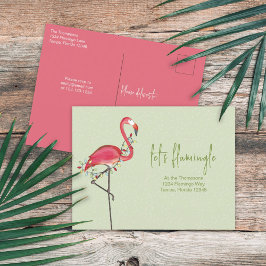 Cartão Postal Feriado de Natal Luz Rosa Festiva Flamingo Inv