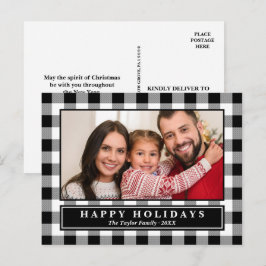 Cartão Postal Feriado de Natal na Xadrez de Buffalo Negra
