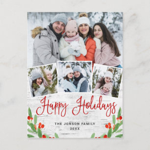 Cartão Postal Feriado de Natal Rustic Birtic 4 PHOTO Saudação