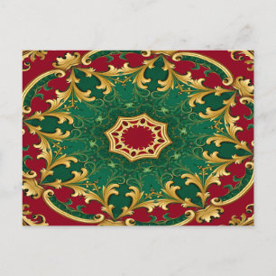 Cartão Postal Feriado de Natal Verde Vermelho Decorativo