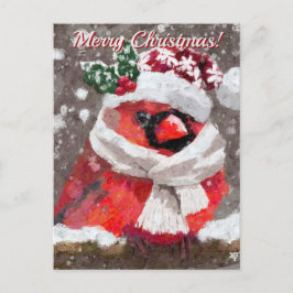 Cartão Postal Feriado de Neve de Pássaro Cardeal Scarf Hat
