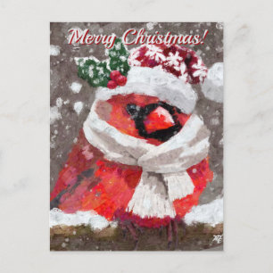 Cartão Postal Feriado de Neve de Pássaro Cardeal Scarf Hat