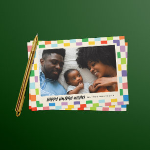 Cartão Postal Feriado de Quadro de Verificação Colorido Brilhant