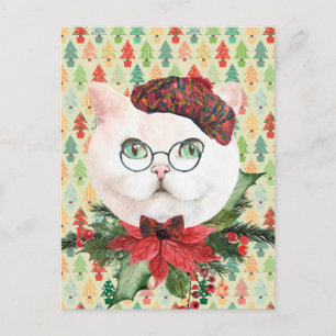 Cartão Postal Feriado de rico Branco e Poinsettia