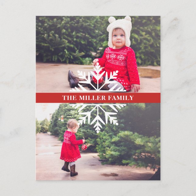 Cartão Postal Feriado de Snowflake 2-Photo (Frente)