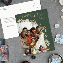 Cartão Postal Feriado Dourado Botânico Verde-Chic