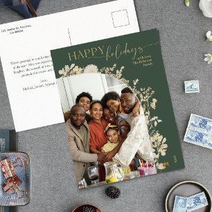 Cartão Postal Feriado Dourado Botânico Verde-Chic