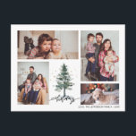 Cartão Postal Feriado Feliz da Colagem de Fotos da Árvore Pine d<br><div class="desc">Cartão-postal de Natal Feliz de Colagem de Foto, com design mínimo e elegante, moderno, com pinheiro de inverno, que pode ser personalizado com o seu texto. Clique no botão "Personalizar" e use nossa ferramenta design para modificar este modelo. Veja a Design de Arte Gráfica para outros produtos que combinam com...</div>