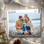 Cartão Postal Feriado moderno de Seas e Saudações de Escoteiro<br><div class="desc">Cartão-postal de Férias da Família Seas & Saudações do Script de Pincel Moderno</div>