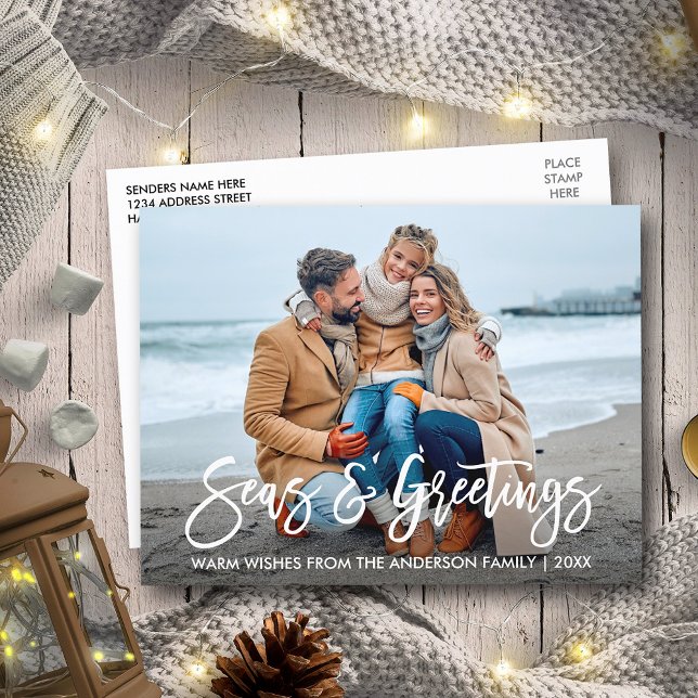 Cartão Postal Feriado moderno de Seas e Saudações de Escoteiro (Customize to change your personalized text size or text style.)