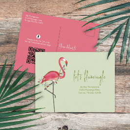 Cartão Postal Feriado Natal Flamingo QR Código de Mídia Social