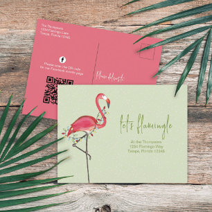 Cartão Postal Feriado Natal Flamingo QR Código de Mídia Social